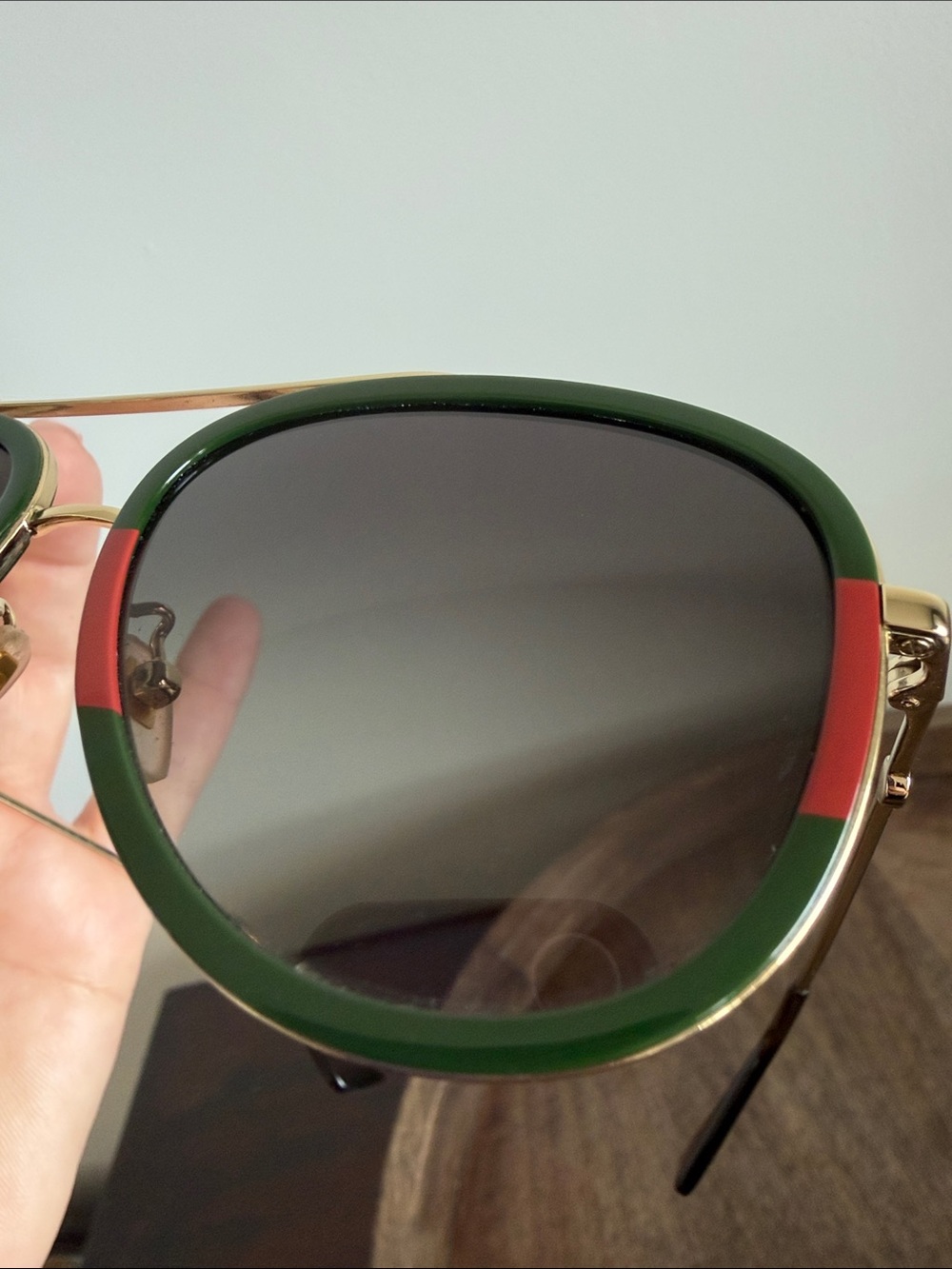 Gucci Women's Green and Red Rimmed Aviator Sunglasses with Gold-Tone Frame - Picture 8 of 14